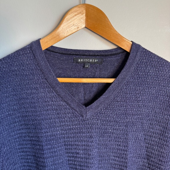 Britches Mens Merino Wool Blend Long Sleeve Textured Front Sweater Purple Large - Picture 5 of 13